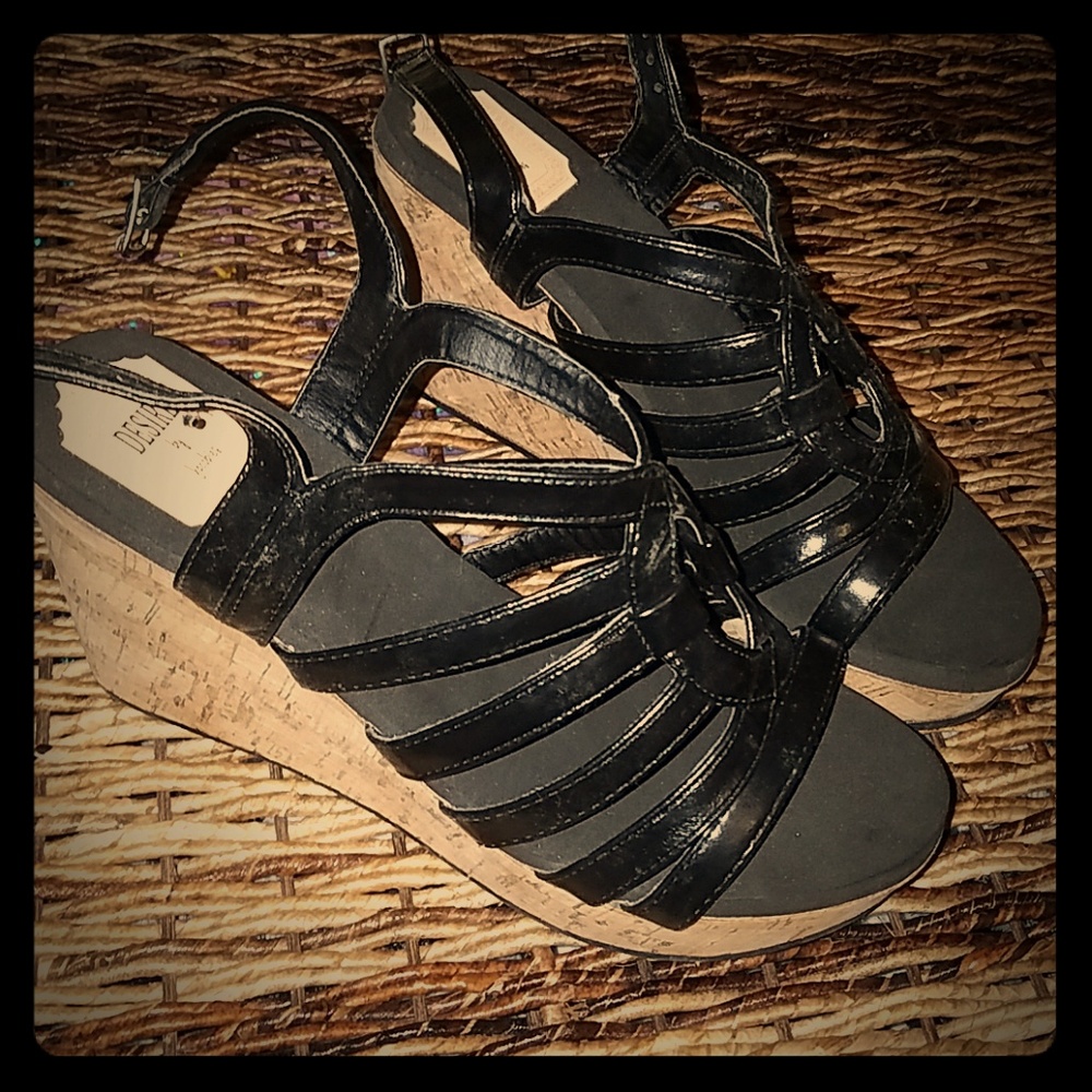 Black wedge sandals
